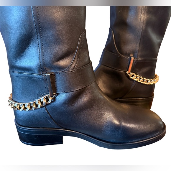 Aqua Riley NWT Sz 8.5M Elegant Black Leather Knee-High Boots (SH141) - Picture 7 of 14